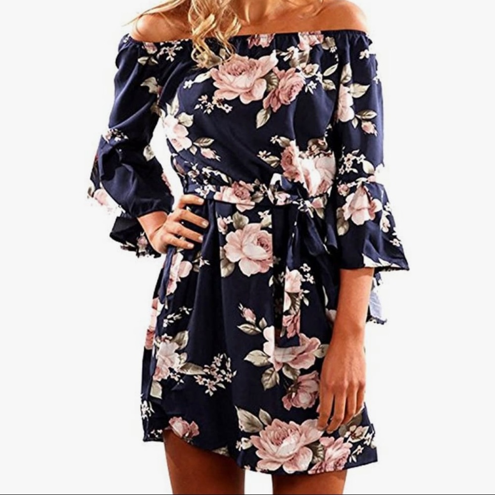 Off Shoulder floral shift dress